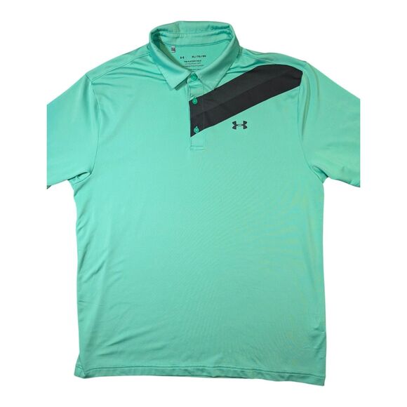 Under Armour The Playoff Polo Men's X-Large XL Green Striped Golf Polo Loose - Picture 2 of 8